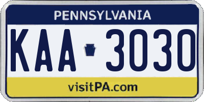 PA license plate KAA3030