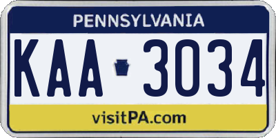 PA license plate KAA3034