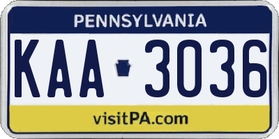 PA license plate KAA3036