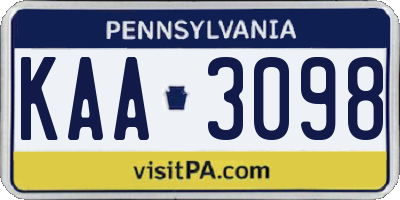 PA license plate KAA3098