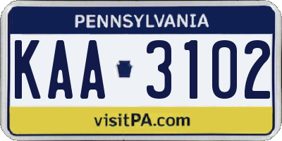 PA license plate KAA3102