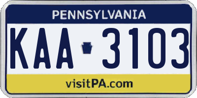 PA license plate KAA3103