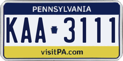 PA license plate KAA3111