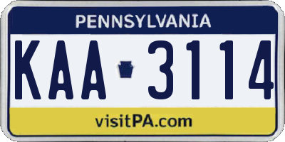 PA license plate KAA3114