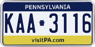 PA license plate KAA3116