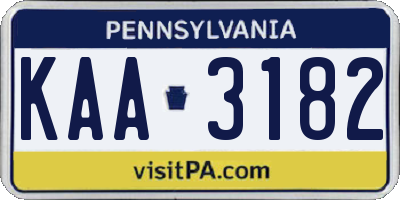 PA license plate KAA3182