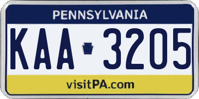 PA license plate KAA3205