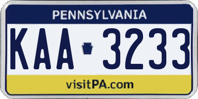 PA license plate KAA3233