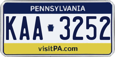 PA license plate KAA3252