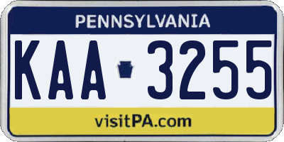 PA license plate KAA3255