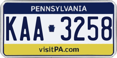 PA license plate KAA3258