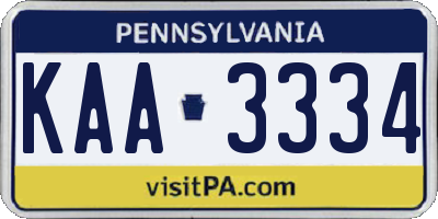 PA license plate KAA3334