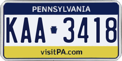 PA license plate KAA3418