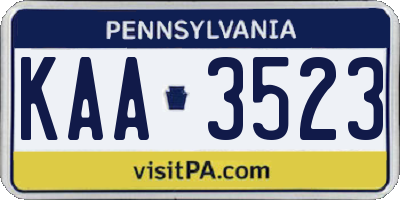 PA license plate KAA3523