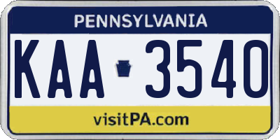 PA license plate KAA3540