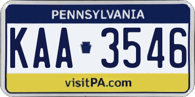 PA license plate KAA3546