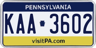 PA license plate KAA3602