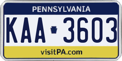 PA license plate KAA3603