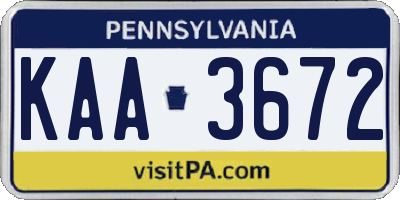 PA license plate KAA3672