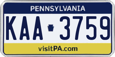 PA license plate KAA3759