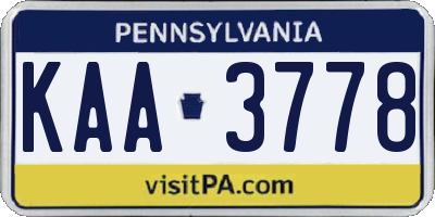 PA license plate KAA3778