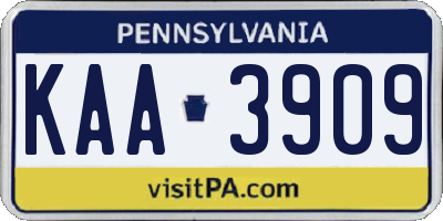 PA license plate KAA3909