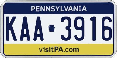PA license plate KAA3916