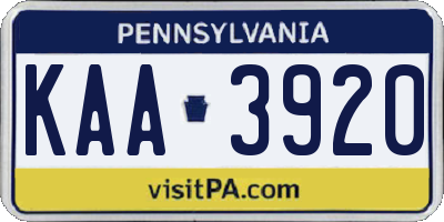 PA license plate KAA3920
