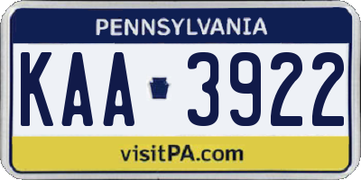 PA license plate KAA3922