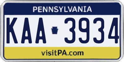 PA license plate KAA3934