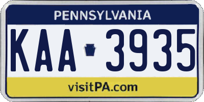 PA license plate KAA3935