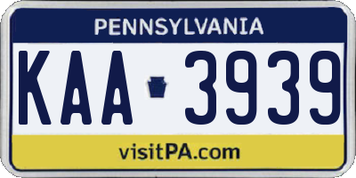 PA license plate KAA3939