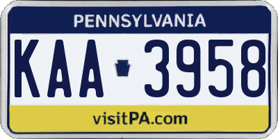 PA license plate KAA3958