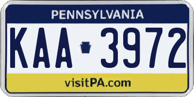 PA license plate KAA3972