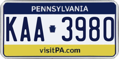 PA license plate KAA3980