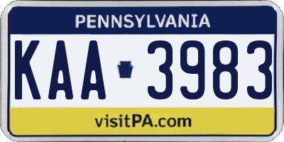 PA license plate KAA3983