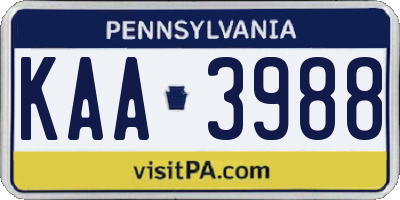 PA license plate KAA3988
