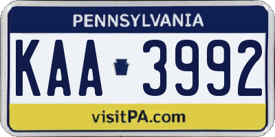 PA license plate KAA3992