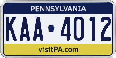 PA license plate KAA4012