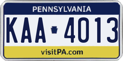 PA license plate KAA4013
