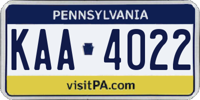 PA license plate KAA4022