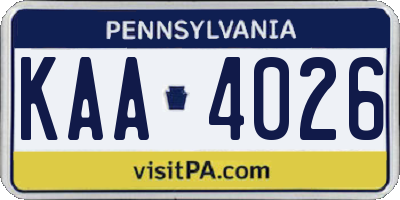 PA license plate KAA4026