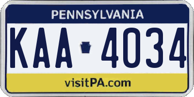 PA license plate KAA4034