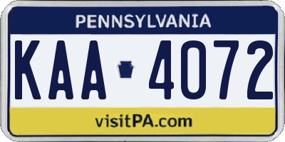 PA license plate KAA4072