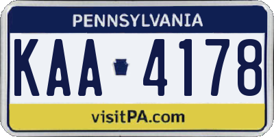 PA license plate KAA4178