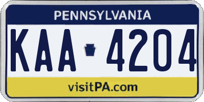 PA license plate KAA4204