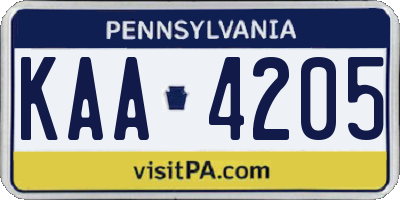 PA license plate KAA4205