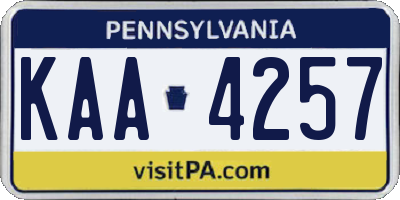 PA license plate KAA4257