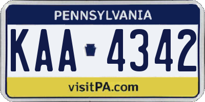 PA license plate KAA4342