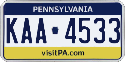 PA license plate KAA4533